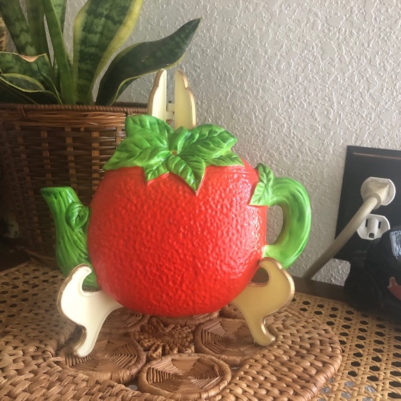 American Vintage | Wall Decor | Red Green Ceramic Orangeapple Teapot ...